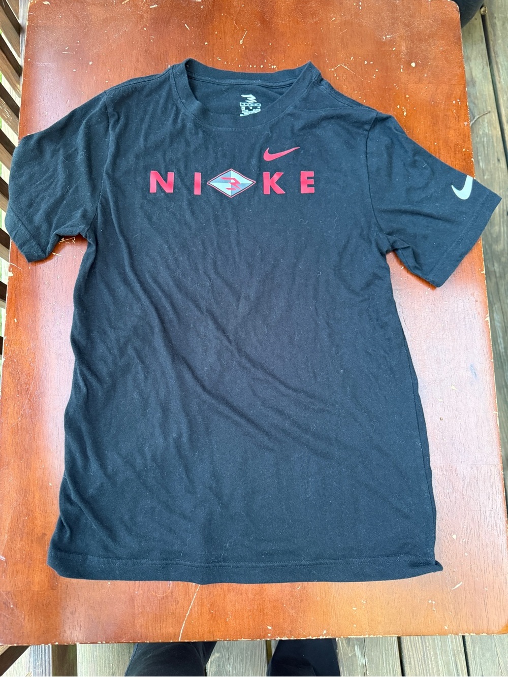 Nike Black Short-Sleeve Tee with Red Logo